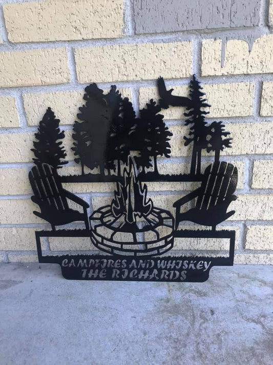 Personalized Stone Camp Fire Monogram-Campsite Metal Art Decor