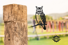 Load image into Gallery viewer, Owl/Strigiformes/metal bird/outside décor/yard art/ tree art/tree bird/steel birds/animal art
